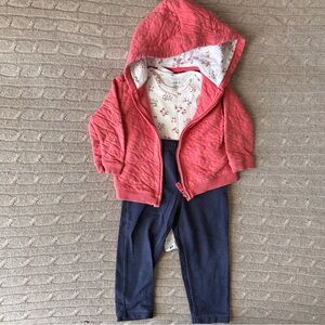 EUC Carter’s 3pc Baby Girl Outfit Set, Denim & Coral Floral Hoodie, 18 Months